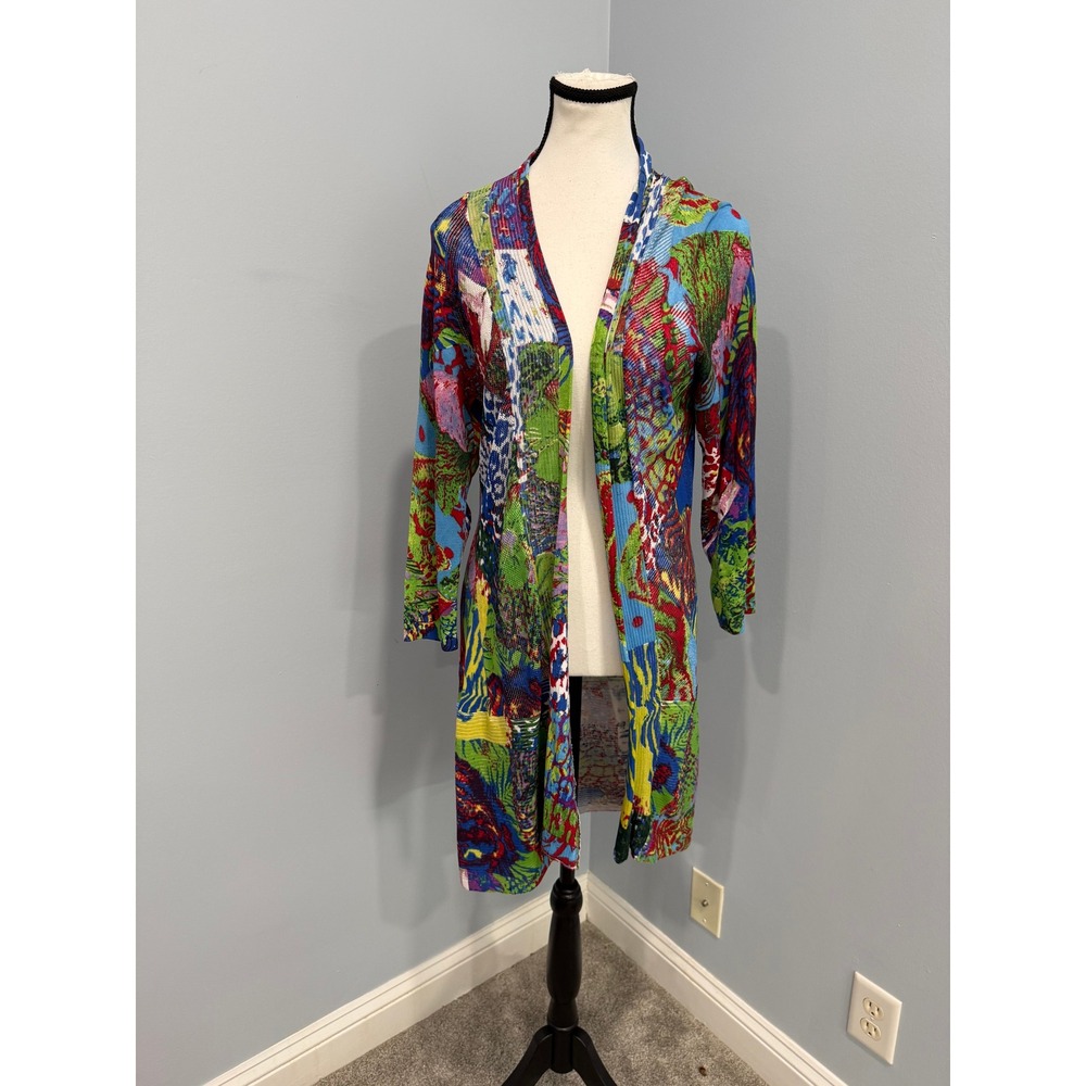 Vintage Alberto Makali M Women Multi Color Patchwork Open Front Duster Cardigan